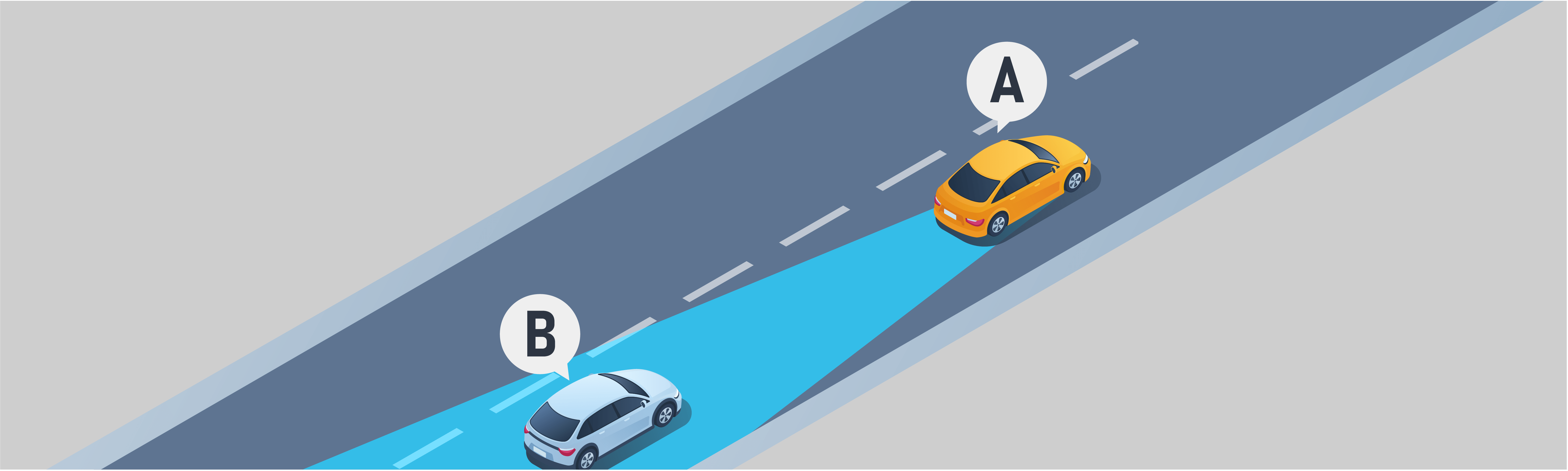 Highways and Freeways - Through which rearview mirror can the driver of vehicle A see vehicle B approaching from behind?